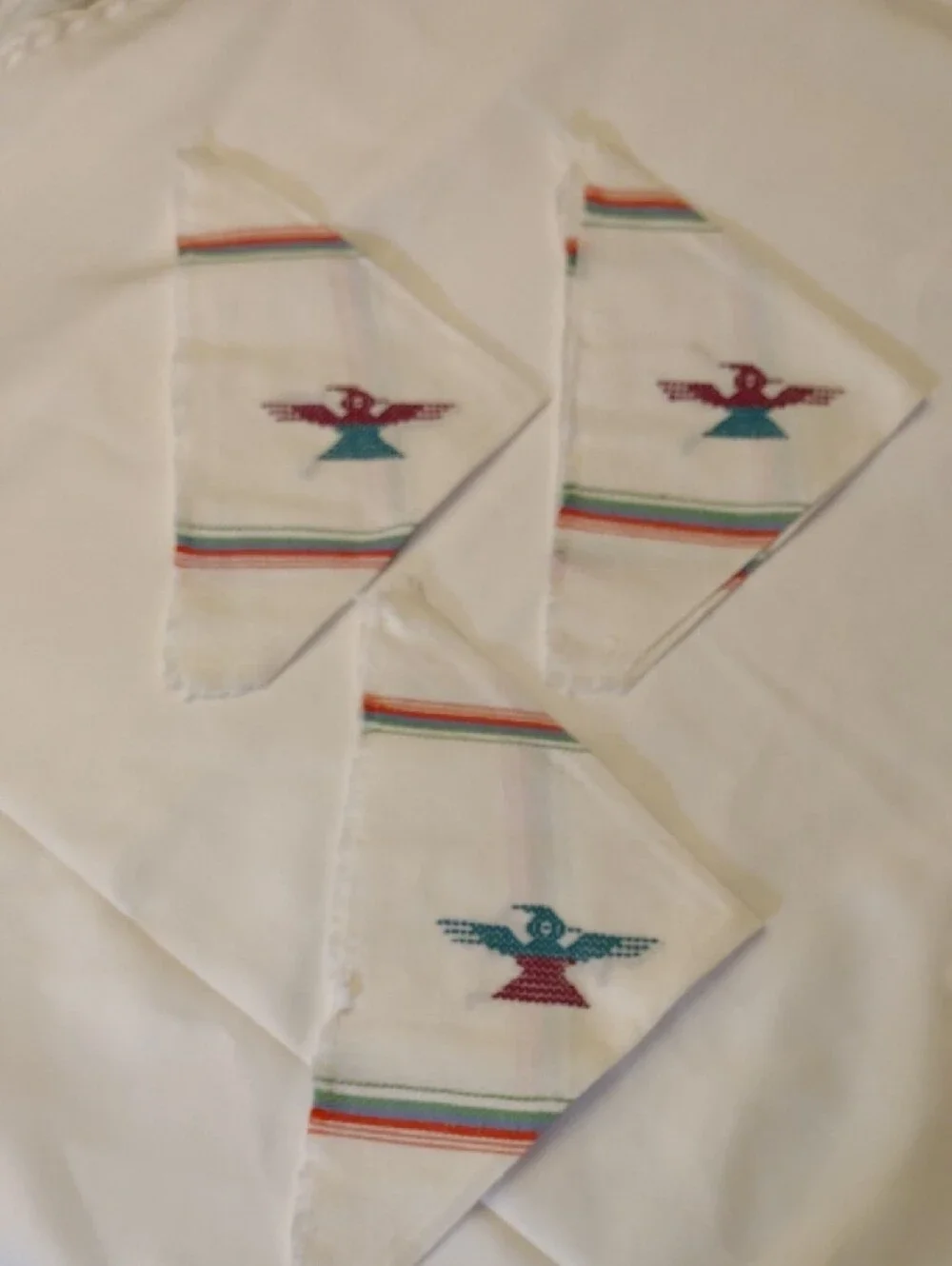 Vintage White Handcrafted Woven & Embroidered Napkins and Tablecloth/Runner Set